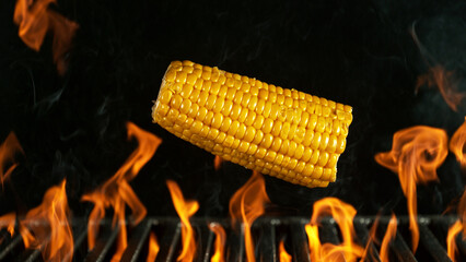 Barbecue Grill WIth Falling Corn.