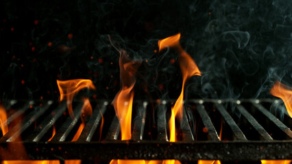 Barbecue Grill With Fire Flames.