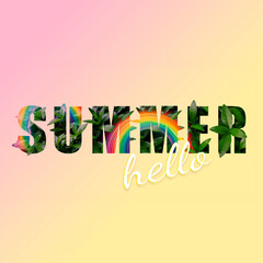 inscription summer text with rainbow