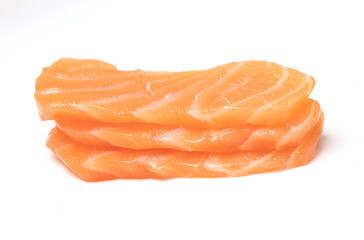 sliced ​​salmon fillet isolated white background.