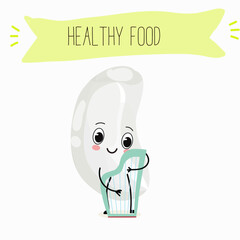 Illustration with funny characters of red and white beans. Funny and healthy food. Vitamins, cute face food, ingredients, vegetarian, vector cartoons, farming, raw materials.