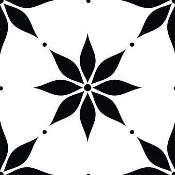 Vintage Seamless Pattern with Minimalistic Elegant Mandala. Decorative Floral Motif. Abstract Vintage Design Element. Vector Contour Illustration