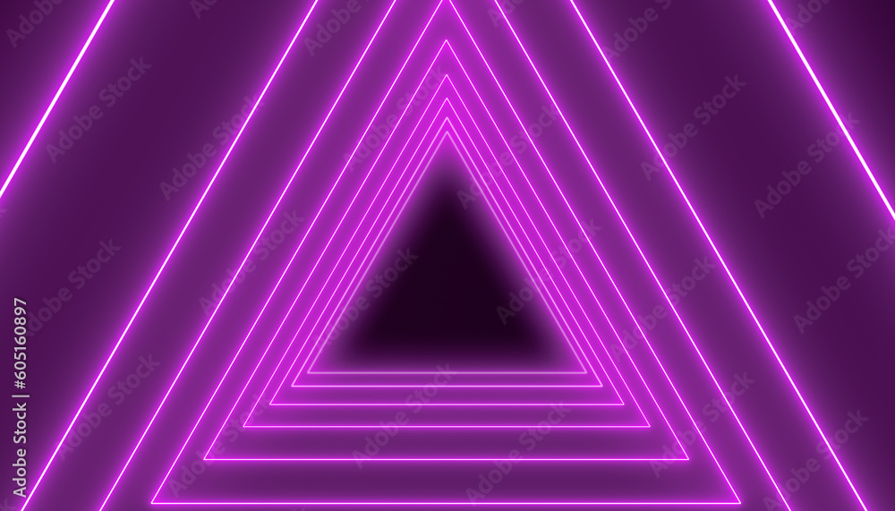 Poster illustation of many triangles in neon magenta on dark background. - abstract background