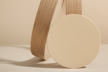 Minimalist geometry shape wooden scene. Abstract minimal empty stage with wooden circle. Mockups...