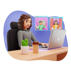 Female Freelancer on an Online Business Video Conference, 3D Character illustration