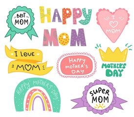 Hand drawn mother's day stickers.