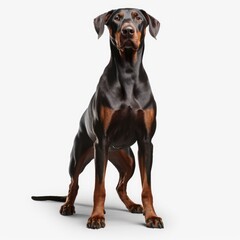 Obraz premium dog, animal, pet, Doberman, rottweiler, puppy, black, canine, isolated, cute, brown, breed, doberman, dachshund, sitting, mammal, white, domestic, purebred, pedigree, studio, white background, pets, p