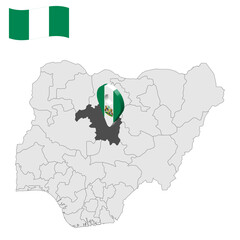 Location Kaduna State on map Nigeria. 3d Kaduna location sign. Flag of Nigeria. Quality map with  States of Nigeria for your web site design, logo, app, UI. Stock vector. EPS10.