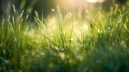 Obraz premium Green grass in the morning. 