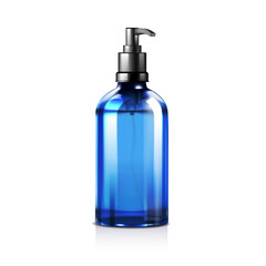 blue color glass bottle mock-up isolated on the white background.transparent vector illustration cosmetic and medicine bottle design element.