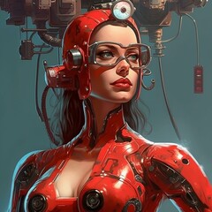 Fototapeta premium Frau Humanoid Roboter, futuristische Technologie, Technik, künstliche Intelligenz, KI, AI, Mensch-Maschine, Cyborg