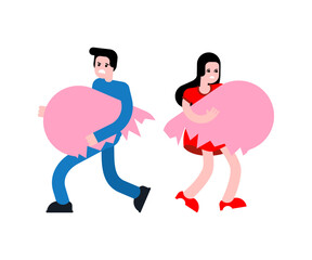 Couple and broken heart. End of love relationship. Family divorce concept.