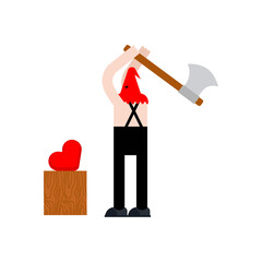 Executioner cut off love. Severed heart. Love ended concept