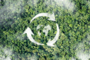 Recycling symbol, icon representing the ecological call to recycle and reuse in the form of a pond...