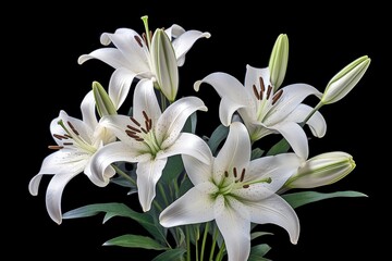 Fototapeta na wymiar Fragrant Showstoppers: Isolated Oriental Lilies - Stargazer and Casa Blanca Varieties - AI Generative