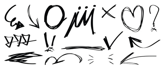 Sketch doodle element vector. Hand drawn arrow, scribble, circle, oval, underline, navigation, dotted and curvy lines. Abstract line illustration collection design for cover, banner, graffiti, art.