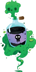 Obraz premium A bottle of poison from which green steam comes out in the form of a cloud with a skull