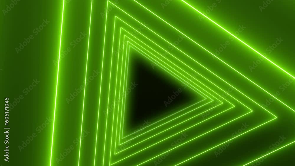 Poster video animation of many triangles in neon green on dark background. - abstract background - seamless