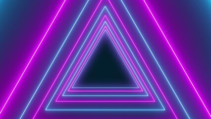 Video animation of many triangles in neon blue and neon magenta on dark background. - abstract background - seamless loop