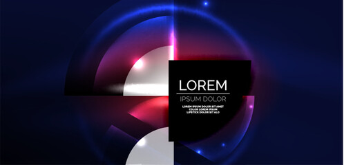 Neon round shapes, lines and triangle elements. Hi-tech design for wallpaper, banner, background, landing page, wall art, invitation, prints, posters