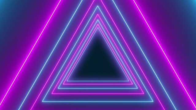 Video animation of many triangles in neon blue and neon magenta on dark background. - abstract background - seamless loop
