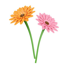 3d orange and pink flower. icon isolated on white background. 3d rendering illustration. Clipping path.