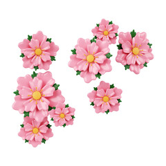 Plakat 3d Sakura flowers .icon isolated on white background. 3d rendering illustration. Clipping path.