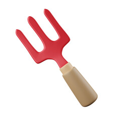 3d shoveling fork. garden tool. Gardening. icon isolated on white background. 3d rendering illustration. Clipping path