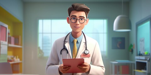 Doctor Character with White Coat and Stethoscope Working in the Hospital. Generative Ai