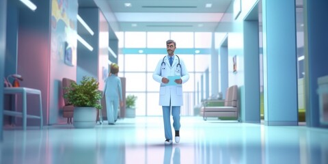 Doctor Character with White Coat and Stethoscope Working in the Hospital. Generative Ai
