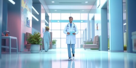 Fototapeta premium Doctor Character with White Coat and Stethoscope Working in the Hospital. Generative Ai