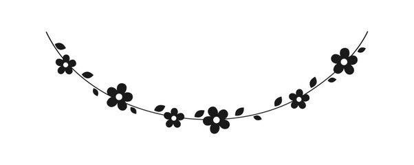 Hanging vines with flowers garland silhouette vector illustration. Simple minimal floral botanical design elements for spring.