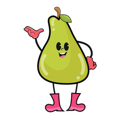 vector cartoon light green pear fruit, with green leaves