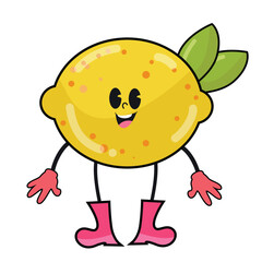 vector cartoon cute and funny yellow lime with green leaf on it