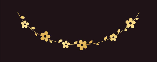 Golden hanging flower garland vector illustration. Simple gold floral botanical design elements for spring. © Aletheia Shade