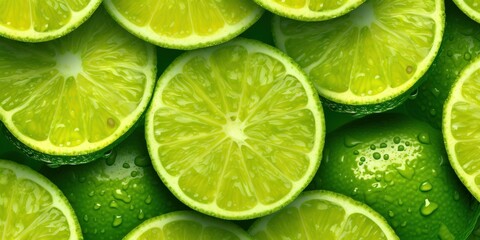 Fresh Slice Lime With Glistening Drop of Water Background. Generative Ai