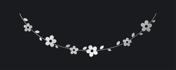 Silver hanging flower garland vector illustration. Simple gold floral botanical design elements for spring.