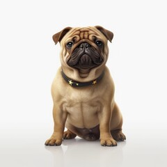 Obraz premium pug, dog, animal, puppy, pet, isolated, white, cute, canine, breed, mops, portrait, mammal, sitting, purebred, white background, pets, funny, adorable, domestic, brown, small, pedigree, animals, frien