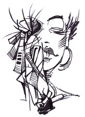 Female face. Human head. Line drawing of the head. Portrait of an abstract girl