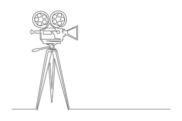Continuous one line drawing of a retro cinema camera. Vintage cinema camera isolated on a white background. Vector illustration