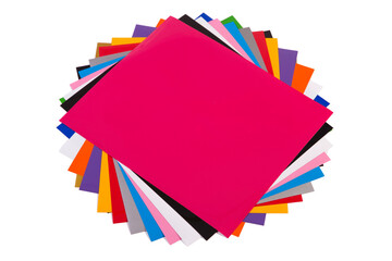 stack of colorful papers. 