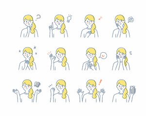 Naklejka premium 女性の表情 バリーエーションセット