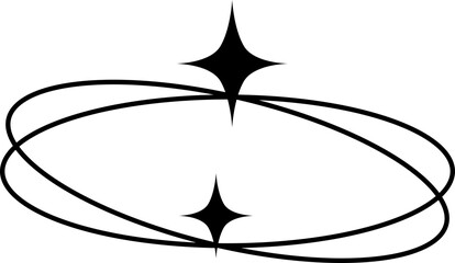 Black line circle orbit star sparkle boho icon PNG © Jedsada Naeprai