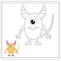 Coloring book for kids, cartoon monsters, aliens. Vector illustration on a white background