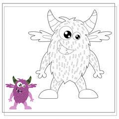 Coloring book for kids, cartoon monsters, aliens. Vector illustration on a white background