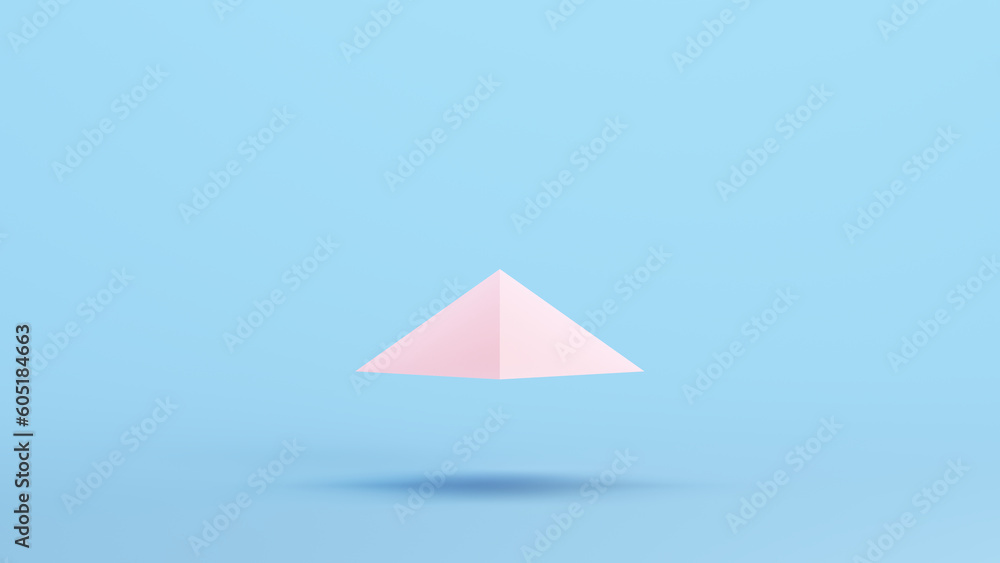 Poster pink pyramid floating geometric shape solid face structure kitsch blue background side view 3d illus