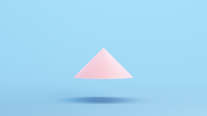 Pink Cone Floating Geometric Shape Solid Pointy Round Structure Kitsch Blue Background Side View 3d illustration render digital rendering