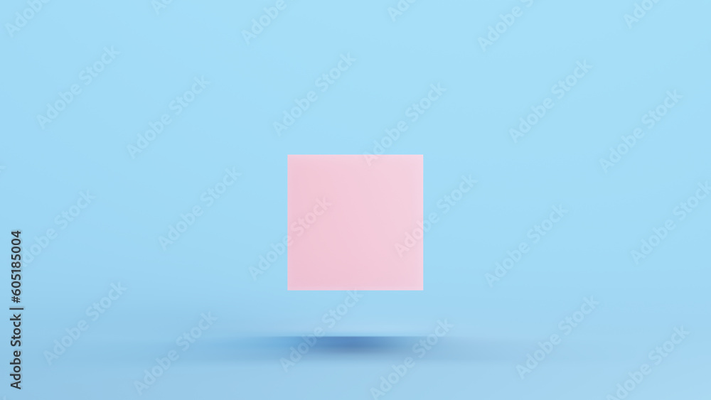 Poster pink cube floating box geometric shape solid face structure kitsch blue background 3d illustration r