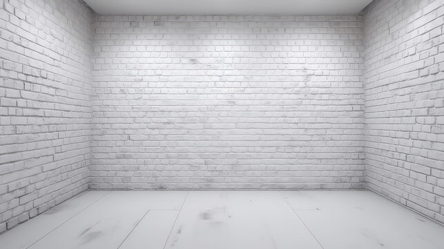 Painted white brick wall backdrop. Worn and scratched. Generative AI.