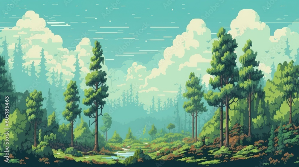 Aufkleber a picture depicting a thicket that has a river winding its way through it generative ai